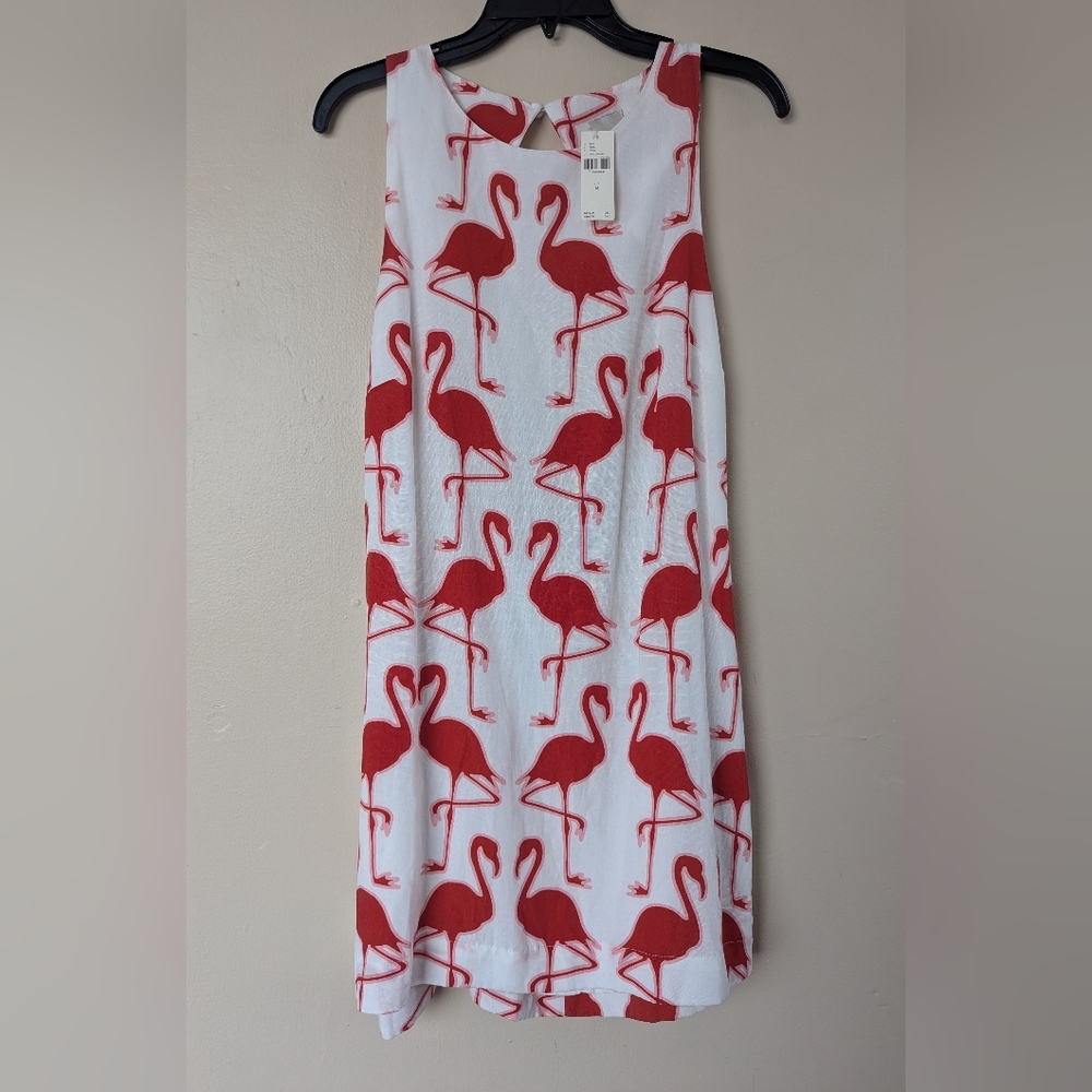 NWT! Maeve Sleeveless Linen Blend Printed Shift Mini Dress, Red Flamingo (M)
